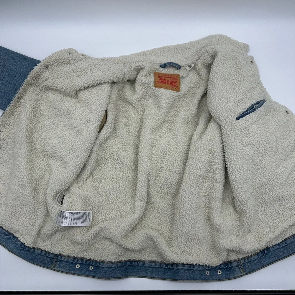 Levis Mens XL Sherpa Lined Denim Trucker Jacket Medium Wash Blue 16365-0044 READ - Picture 8 of 13